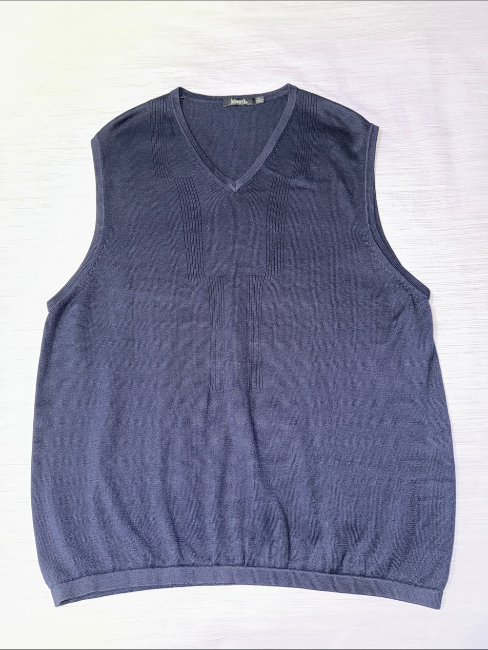 Ashworth Men's V-Neck Golf Sweater Vest Silk Cotton Blend Navy Blue Sz L